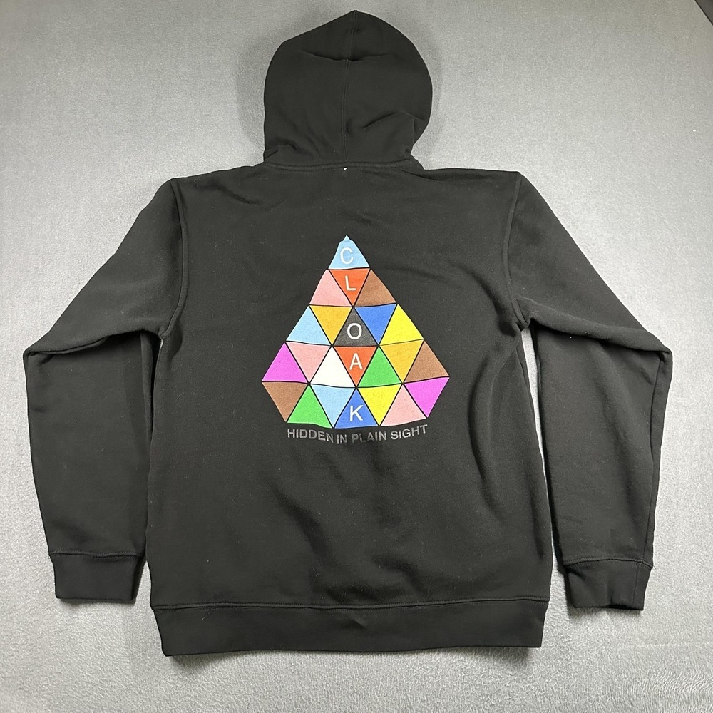Cloak Hoodie Mens Medium Black Hidden In Plain Sight Graphic Fleece Pullover